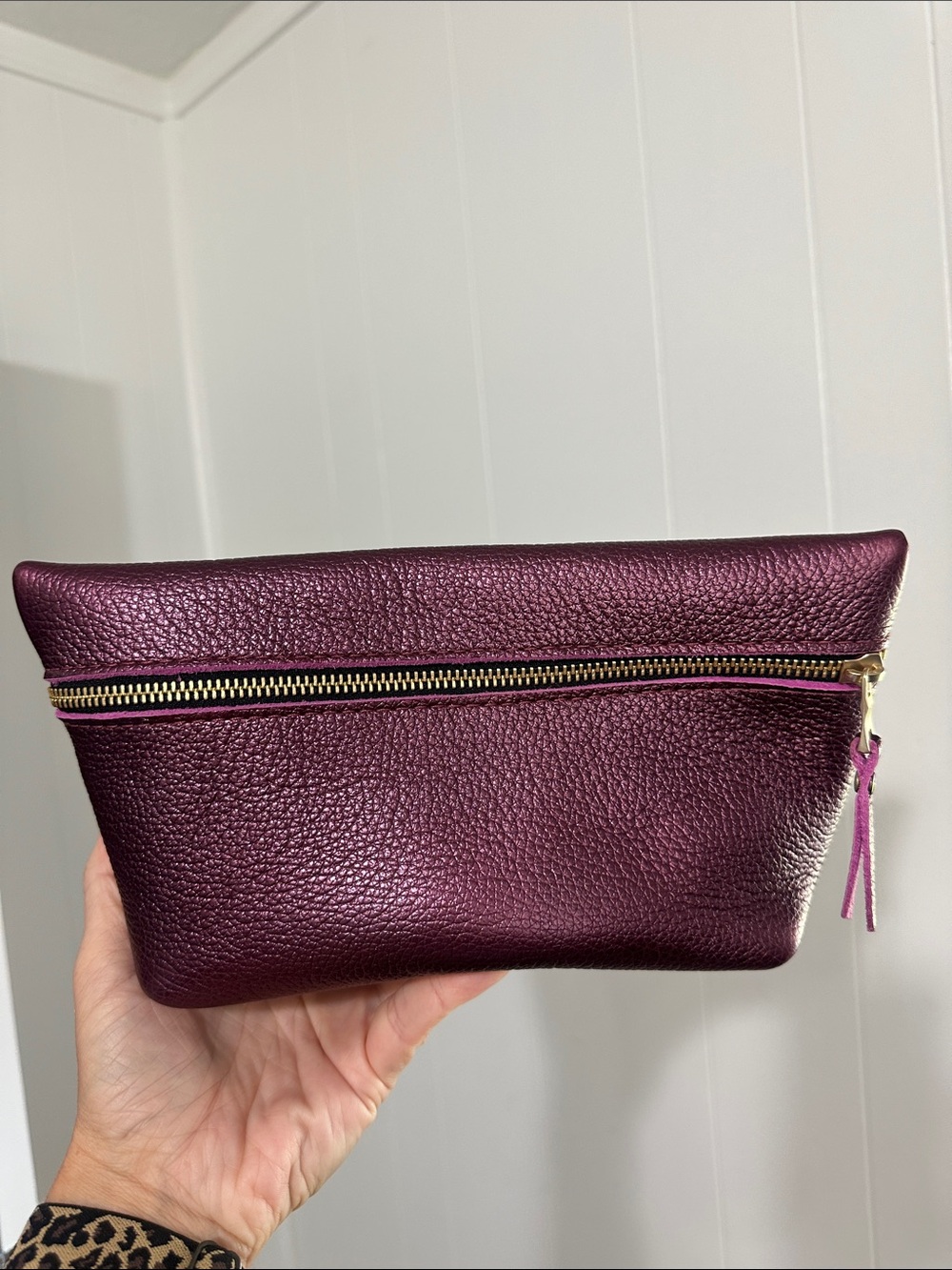 PORTLAND LEATHER GOODS metallic Ultraviolet UV purple Large Makeup Bag